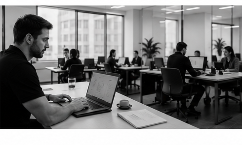 Profesional en entorno de oficina saludable